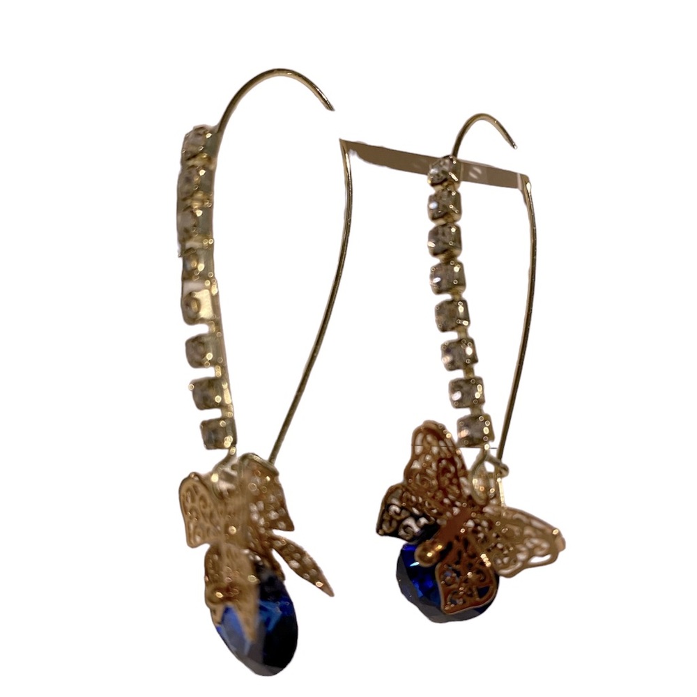 Butterfly drop earrings blue and gold free with purchase